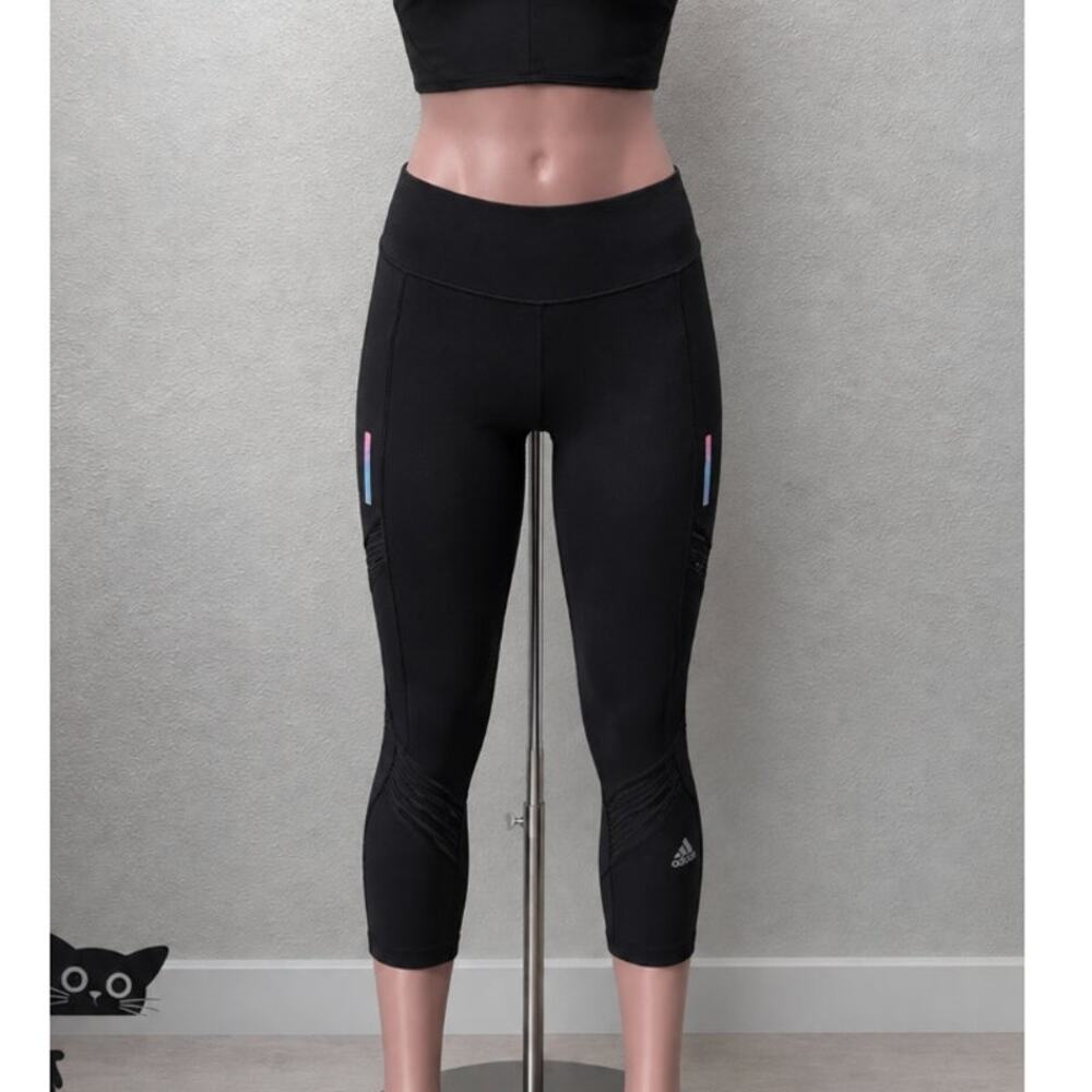 Adidas Mid-Rise Black Running Climacool Aeroready Stretch Pocket Crop Legging SM
